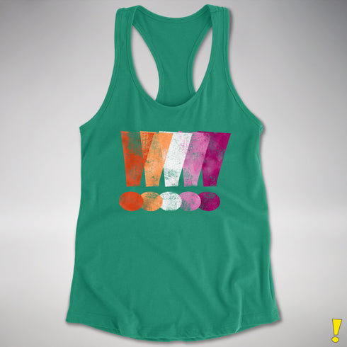 Distressed Lesbian Pride Graphic Exclamation Points Women's Racerback - Kelly Green